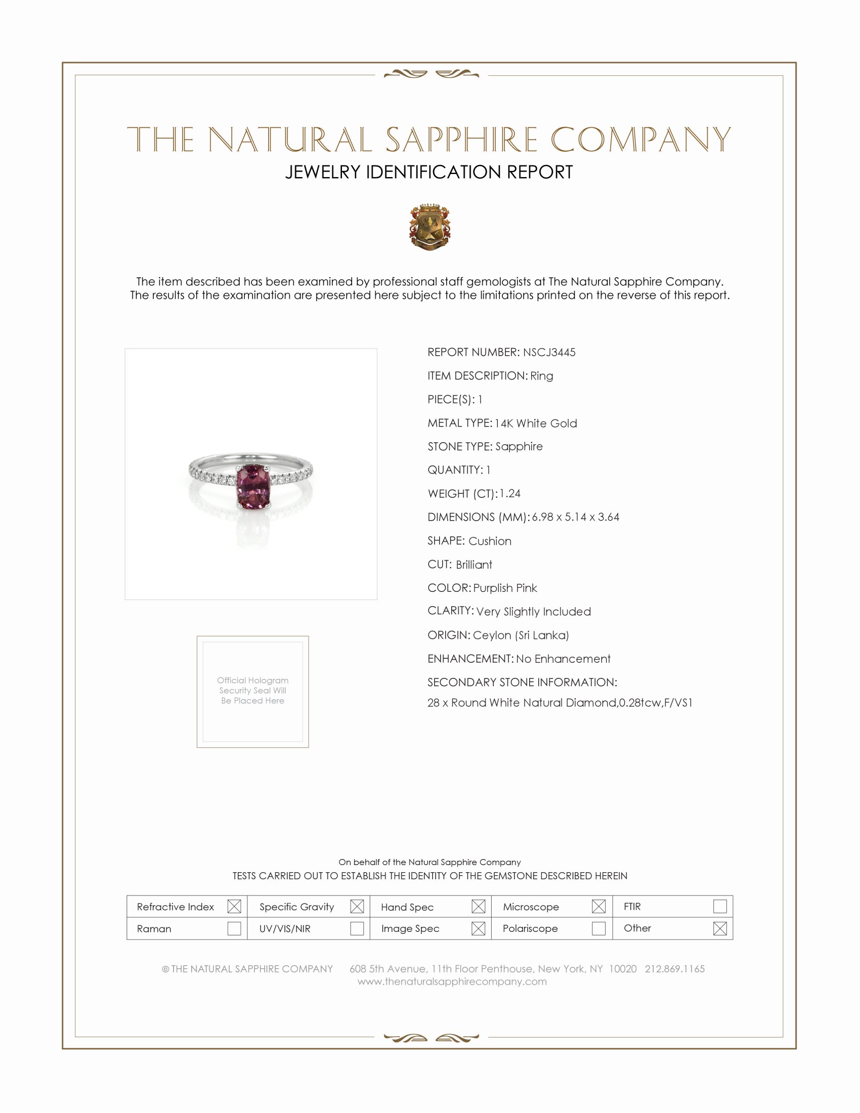 1.24 Ct. Purplish Pink Sapphire and Natural Diamond Pave Ring, 14K White Gold