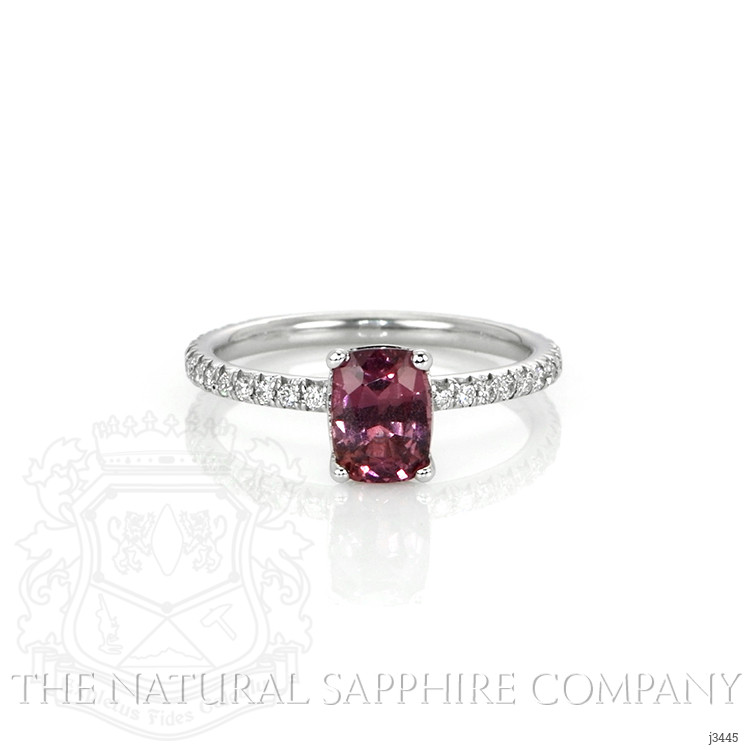1.24 Ct. Purplish Pink Sapphire and Natural Diamond Pave Ring, 14K White Gold