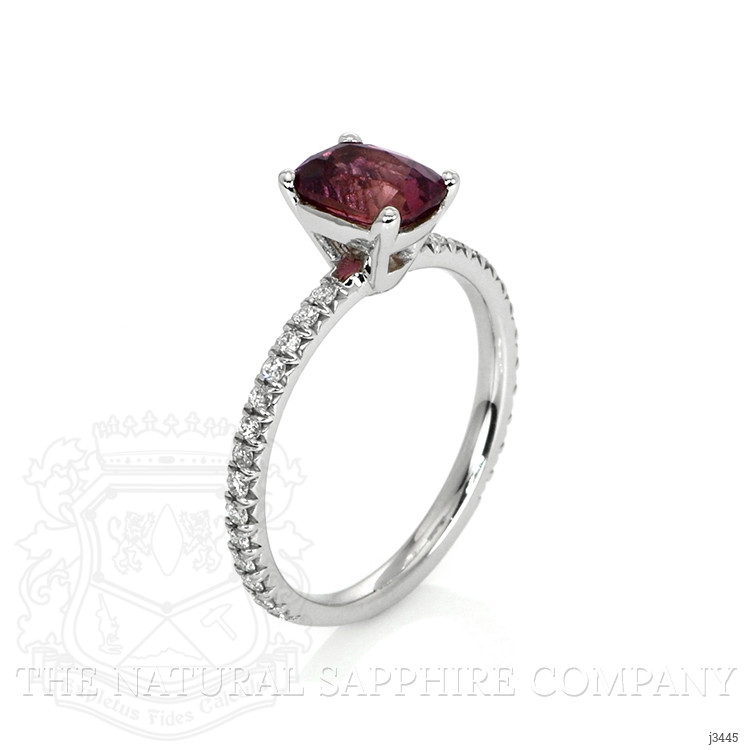 1.24 Ct. Purplish Pink Sapphire and Natural Diamond Pave Ring, 14K White Gold
