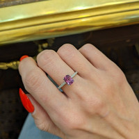 1.24 Ct. Purplish Pink Sapphire and Natural Diamond Pave Ring, 14K White Gold Life Style