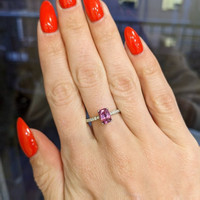 1.24 Ct. Purplish Pink Sapphire and Natural Diamond Pave Ring, 14K White Gold Life Style