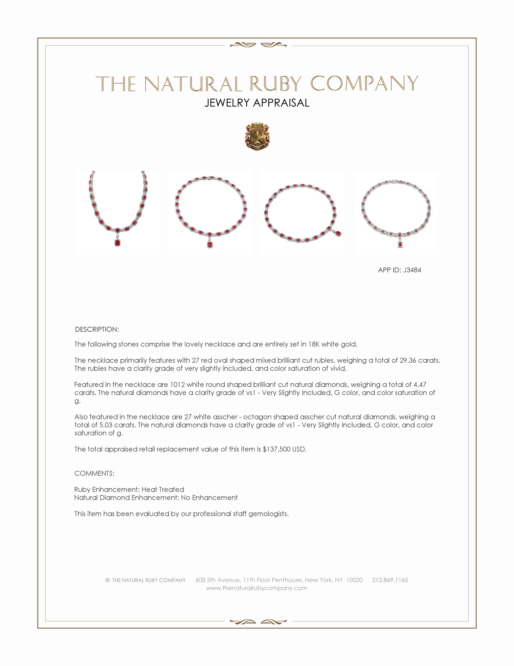 29.36 Ct. Ruby and Natural Diamond Antique Style Necklace, 18K White Gold