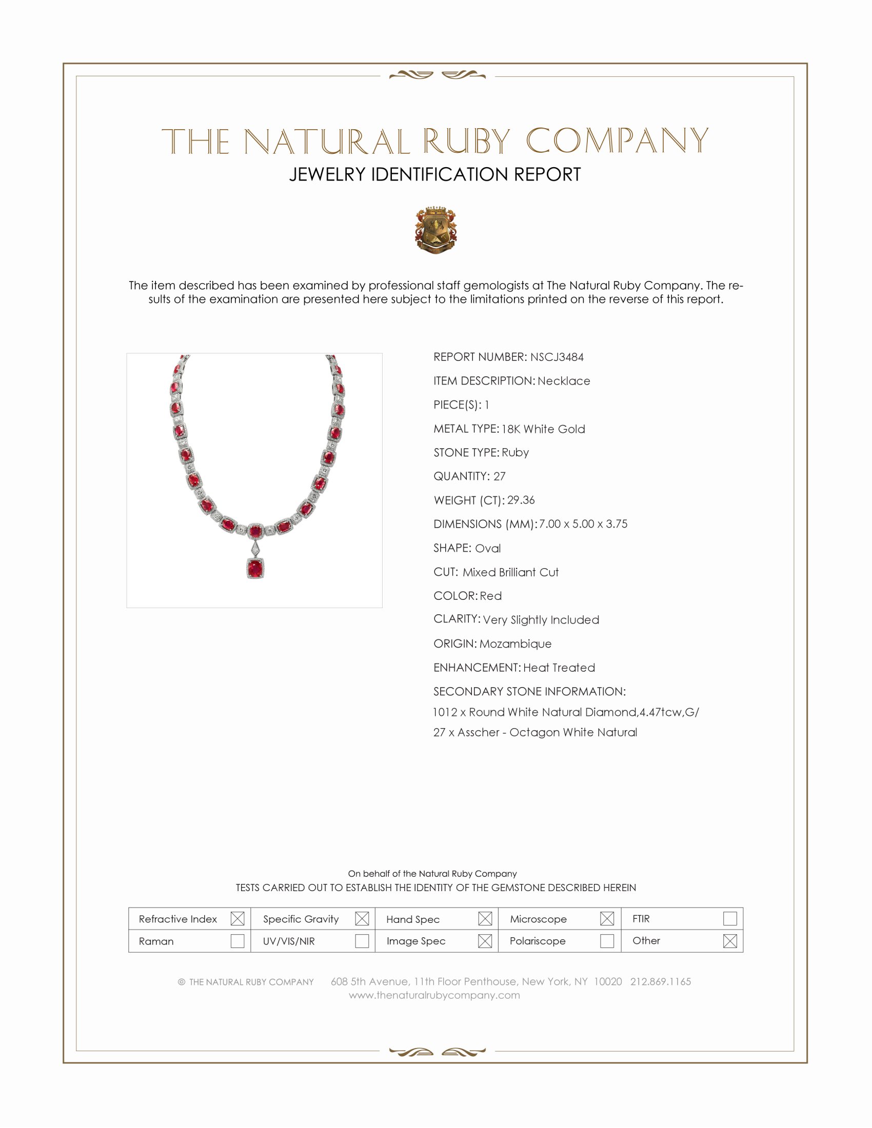 29.36 Ct. Ruby and Natural Diamond Antique Style Necklace, 18K White Gold
