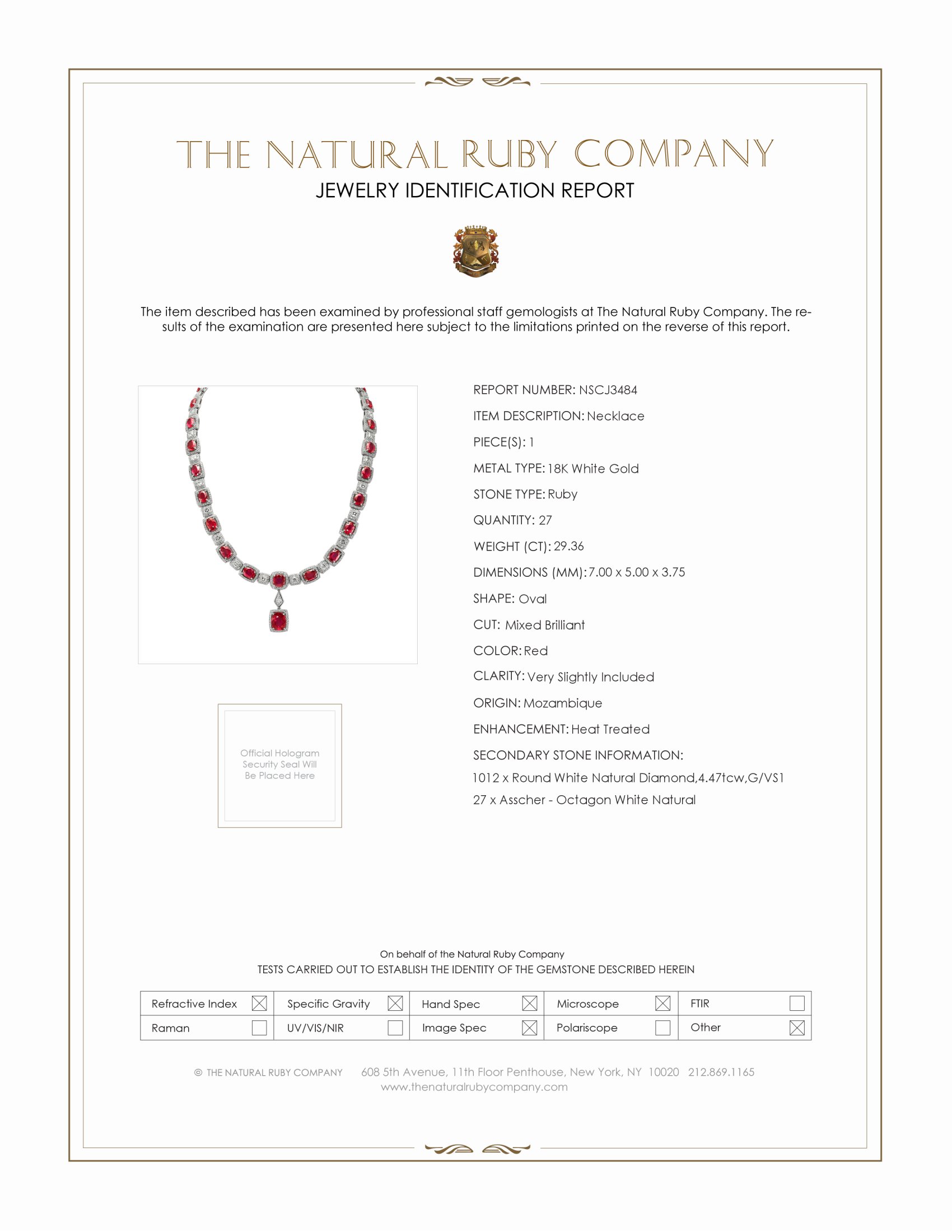 29.36 Ct. Ruby Natural Diamond Antique Style Necklace, 18K White Gold