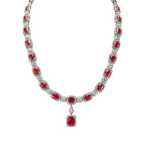 29.36 Ct. Ruby Natural Diamond Antique Style Necklace, 18K White Gold Video