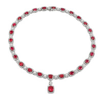 29.36 Ct. Ruby Natural Diamond Antique Style Necklace, 18K White Gold Image