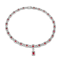 29.36 Ct. Ruby Natural Diamond Antique Style Necklace, 18K White Gold Image