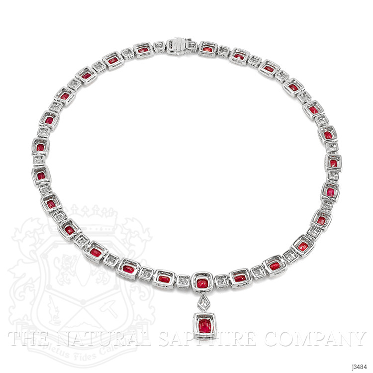 29.36 Ct. Ruby Natural Diamond Antique Style Necklace, 18K White Gold