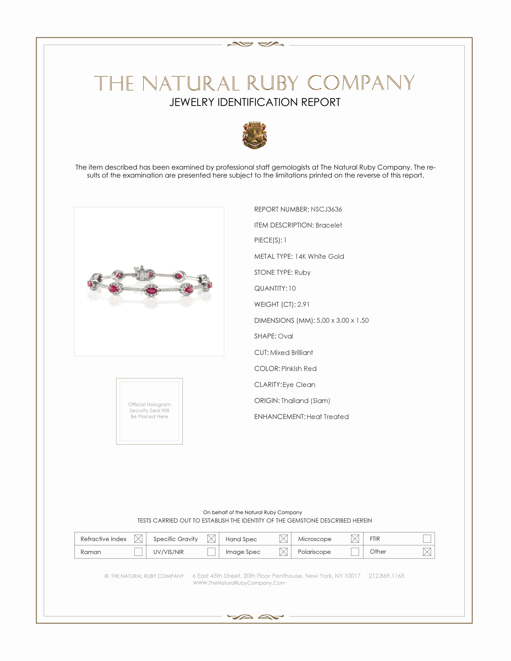 2.91 Ct.Tw. Pinkish Red Ruby and Natural Diamond Pave Bracelet, 14K White Gold