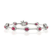 2.91 Ct.Tw.Total Carat Weight Pinkish Red Ruby and Natural Diamond Pave Bracelet, 14K White Gold Image