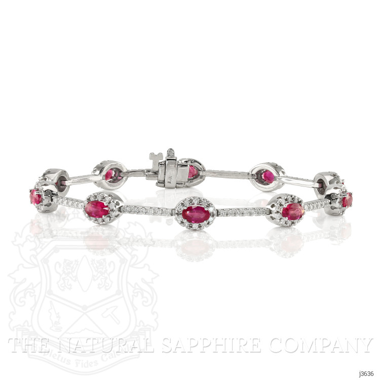 2.91 Ct.Tw. Pinkish Red Ruby and Natural Diamond Pave Bracelet, 14K White Gold