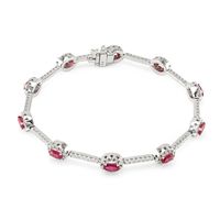 2.91&nbsp;Ct.Tw.Total Carat Weight Pinkish Red Ruby and Natural Diamond Pave Bracelet, 14K White Gold Image