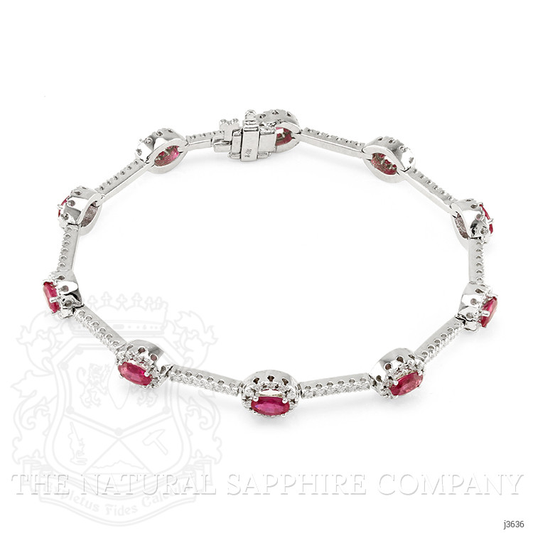 2.91 Ct.Tw. Pinkish Red Ruby and Natural Diamond Pave Bracelet, 14K White Gold