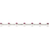 2.91 Ct.Tw.Total Carat Weight Pinkish Red Ruby and Natural Diamond Pave Bracelet, 14K White Gold Image