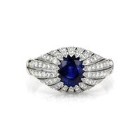 1.45 Ct. Blue Sapphire and Natural Diamond Antique Style Ring, Platinum 950 Video