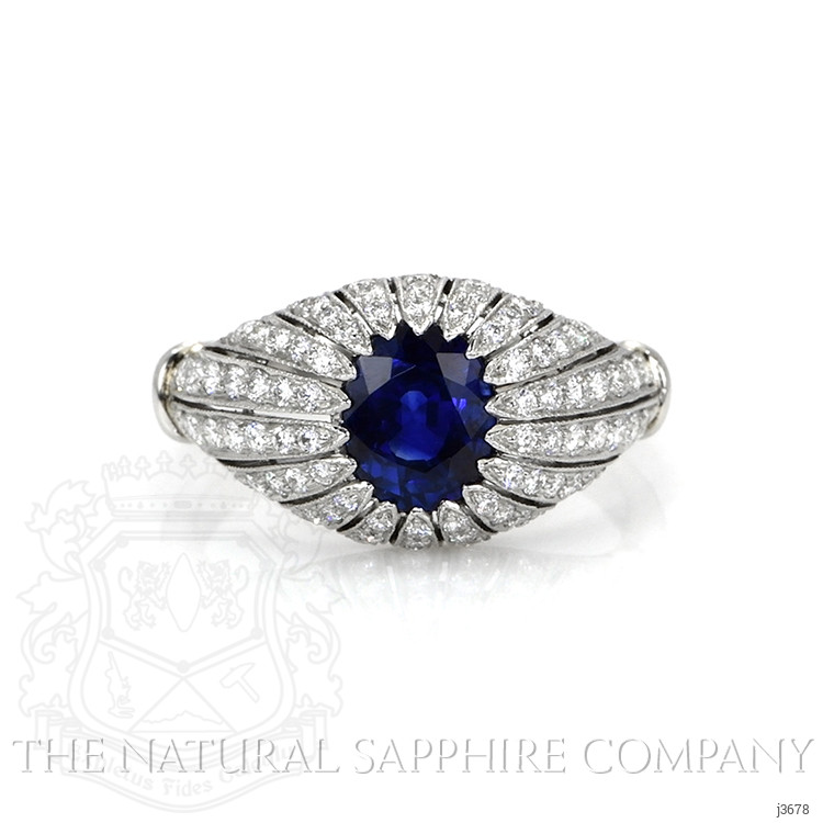 1.45 Ct. Blue Sapphire and Natural Diamond Antique Style Ring, Platinum 950