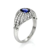 1.45 Ct. Sapphire Natural Diamond Antique Style Ring, Platinum 950 Image