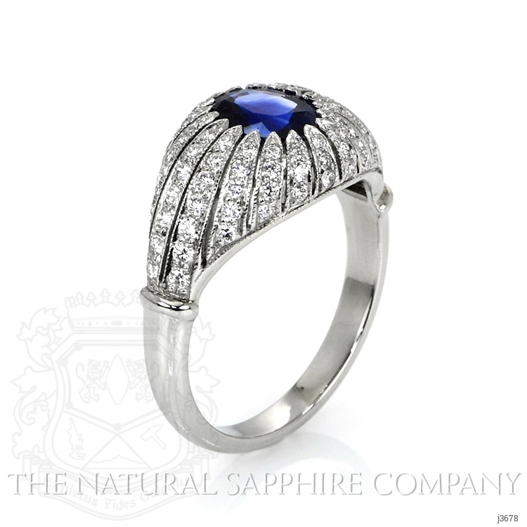 1.45 Ct. Blue Sapphire and Natural Diamond Antique Style Ring, Platinum 950