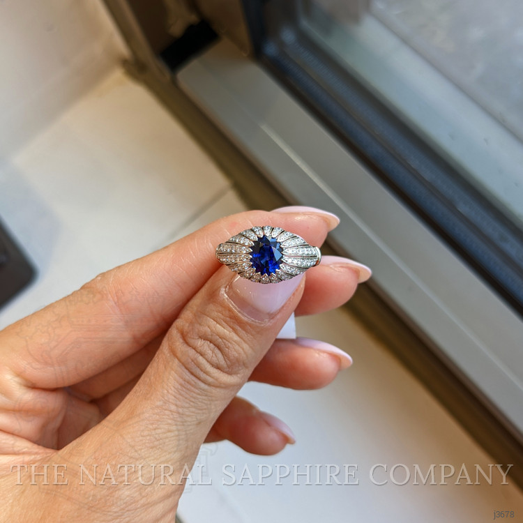 1.45 Ct. Blue Sapphire and Natural Diamond Antique Style Ring, Platinum 950