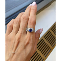 1.45 Ct. Blue Sapphire and Natural Diamond Antique Style Ring, Platinum 950 Life Style