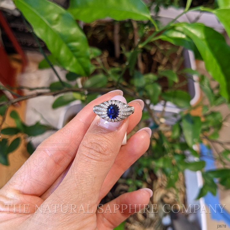 1.45 Ct. Blue Sapphire and Natural Diamond Antique Style Ring, Platinum 950