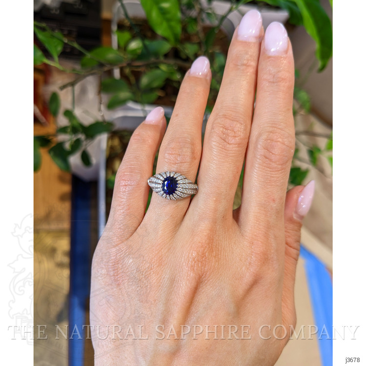 1.45 Ct. Blue Sapphire and Natural Diamond Antique Style Ring, Platinum 950