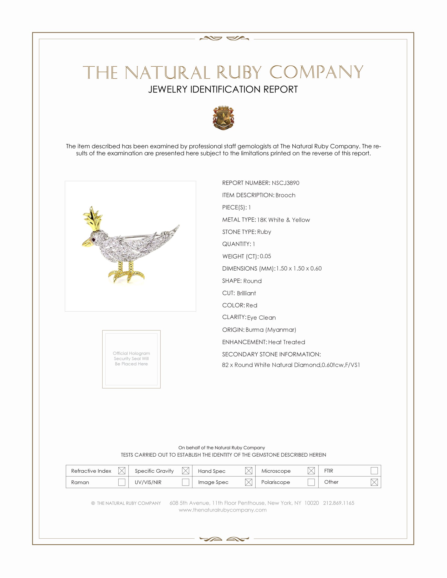 0.05 Ct. Ruby Natural Diamond Accent Stones Brooch, 18K White & Yellow