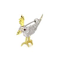 0.05 Ct. Ruby Natural Diamond Accent Stones Brooch, 18K White & Yellow Image