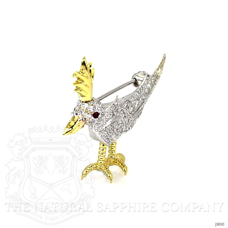 0.05 Ct. Ruby Natural Diamond Accent Stones Brooch, 18K White & Yellow