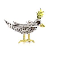 0.05 Ct. Ruby Natural Diamond Accent Stones Brooch, 18K White & Yellow Image