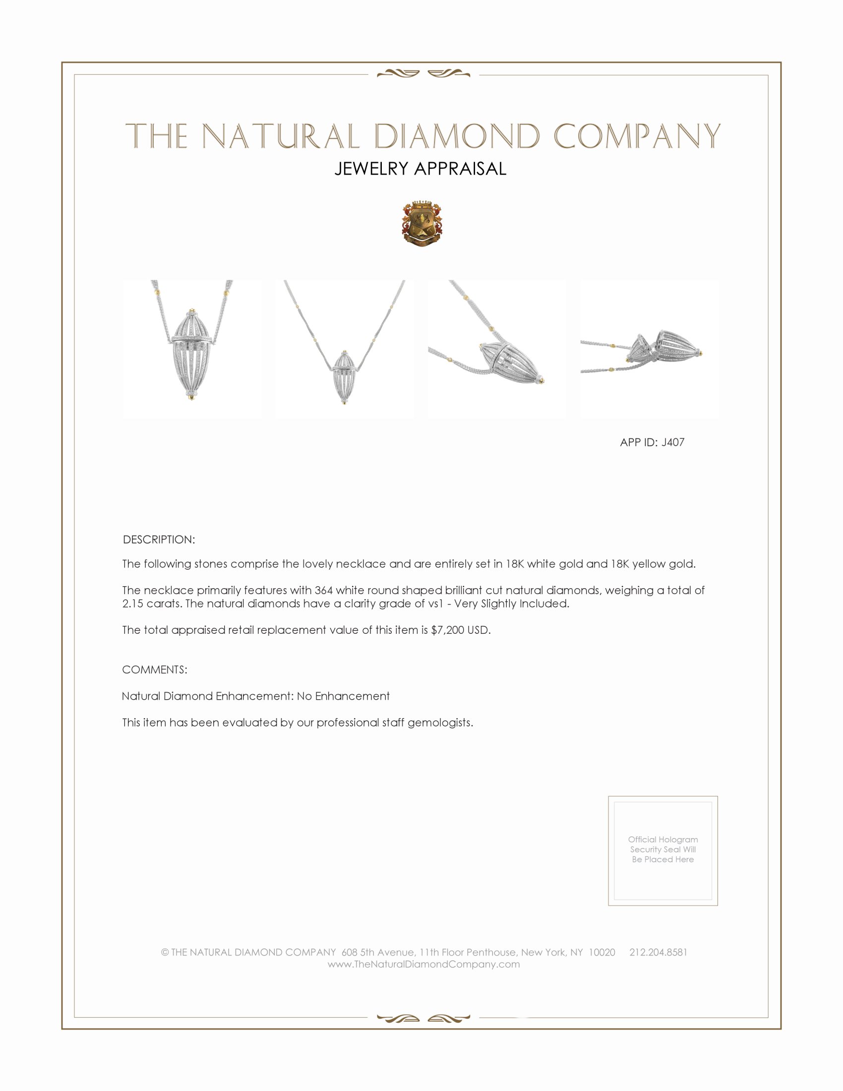 2.15 Ct. Natural Diamond Antique Style Necklace, 18K White & Yellow