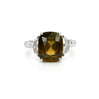 6.00 Ct. Orangish Brown Sapphire and Natural Diamond Three Stone Ring, Platinum 950 Video
