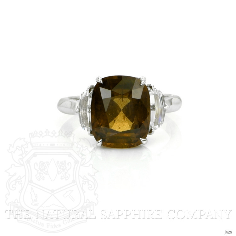 6.00 Ct. Orangish Brown Sapphire and Natural Diamond Three Stone Ring, Platinum 950