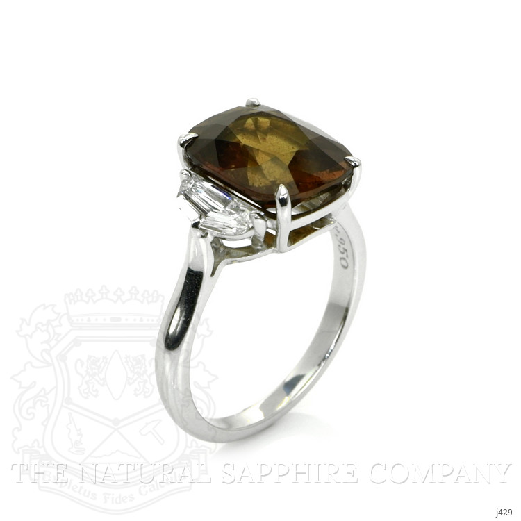 6.00 Ct. Orangish Brown Sapphire and Natural Diamond Three Stone Ring, Platinum 950