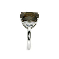 6.00 Ct. Orangish Brown Sapphire and Natural Diamond Three Stone Ring, Platinum 950 Image