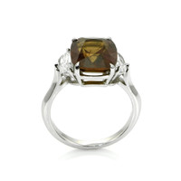 6.00 Ct. Orangish Brown Sapphire and Natural Diamond Three Stone Ring, Platinum 950 Image