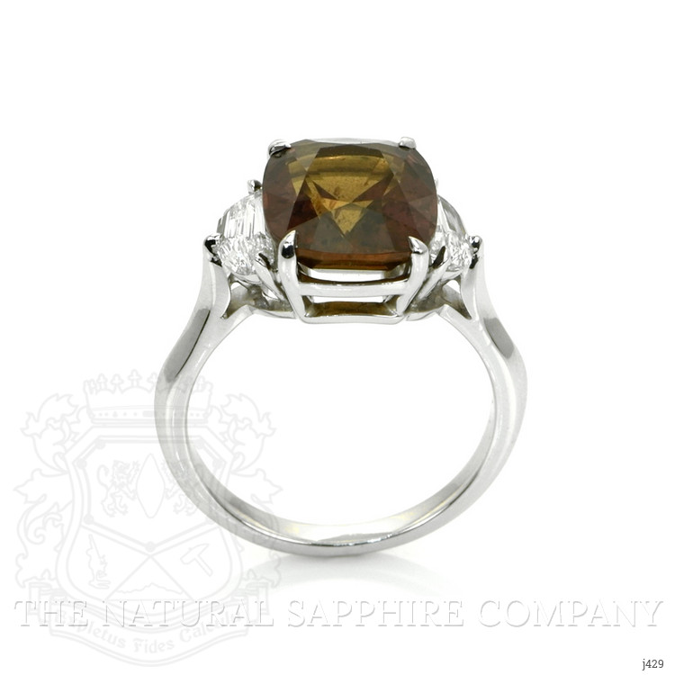 6.00 Ct. Orangish Brown Sapphire and Natural Diamond Three Stone Ring, Platinum 950