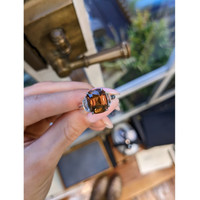 6.00 Ct. Orangish Brown Sapphire and Natural Diamond Three Stone Ring, Platinum 950 Life Style