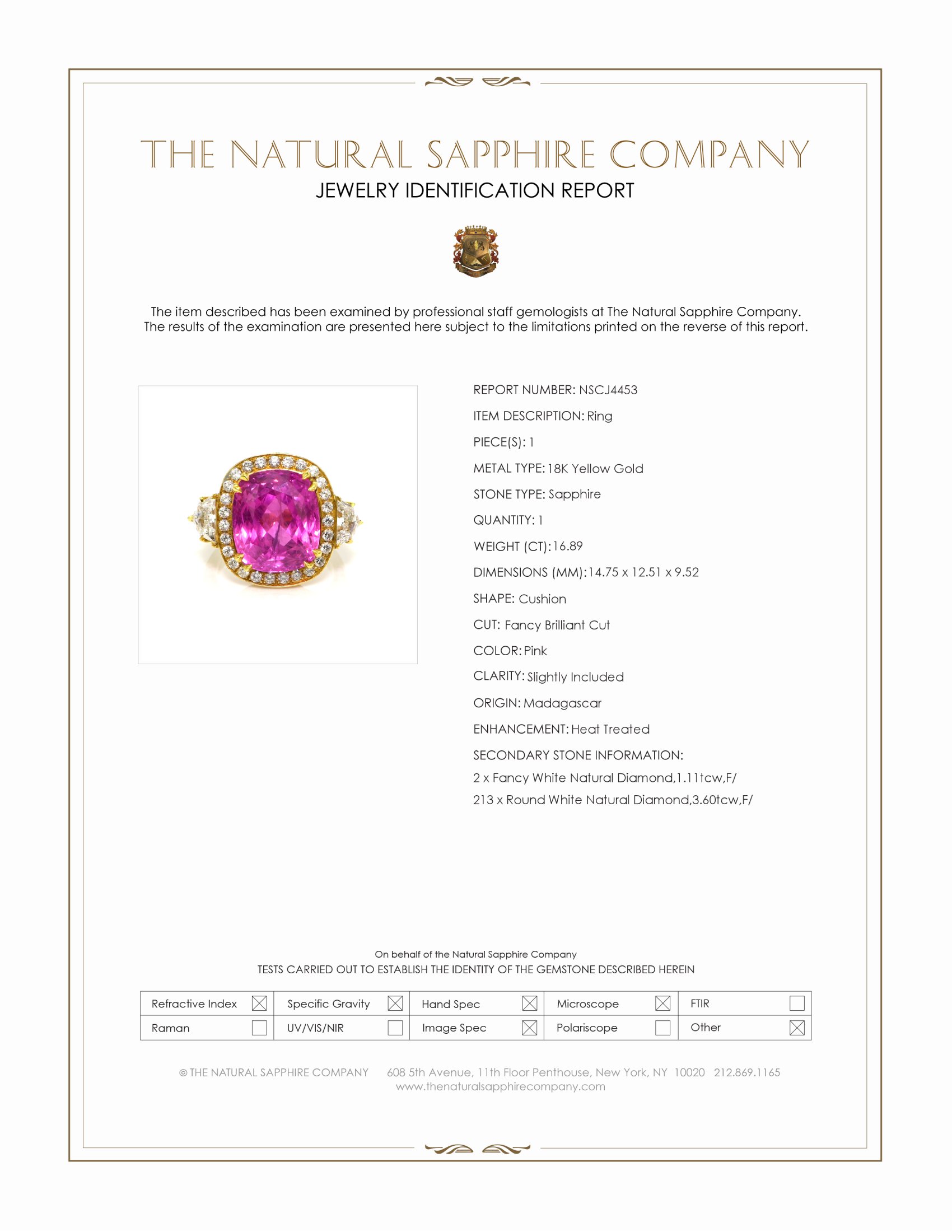 16.89 Ct. Pink Sapphire and Natural Diamond Antique Style Ring, 18K Yellow Gold