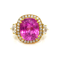 16.89 Ct. Pink Sapphire and Natural Diamond Antique Style Ring, 18K Yellow Gold Video