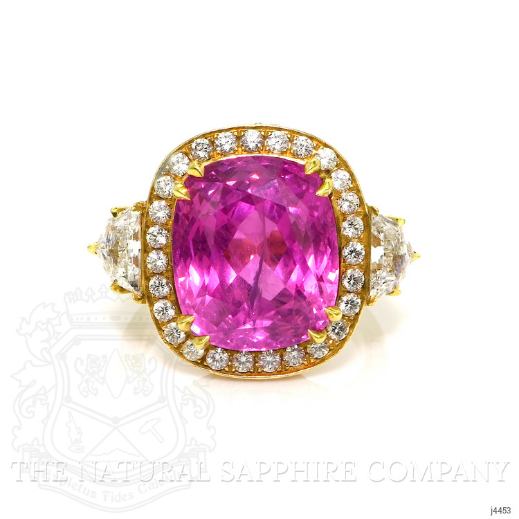 16.89 Ct. Pink Sapphire and Natural Diamond Antique Style Ring, 18K Yellow Gold