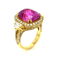 16.89 Ct. Pink Sapphire and Natural Diamond Antique Style Ring, 18K Yellow Gold Image