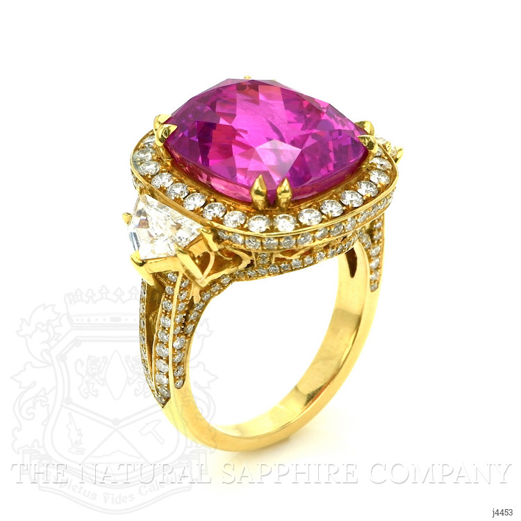 16.89 Ct. Pink Sapphire and Natural Diamond Antique Style Ring, 18K Yellow Gold