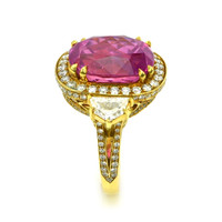 16.89 Ct. Pink Sapphire and Natural Diamond Antique Style Ring, 18K Yellow Gold Image