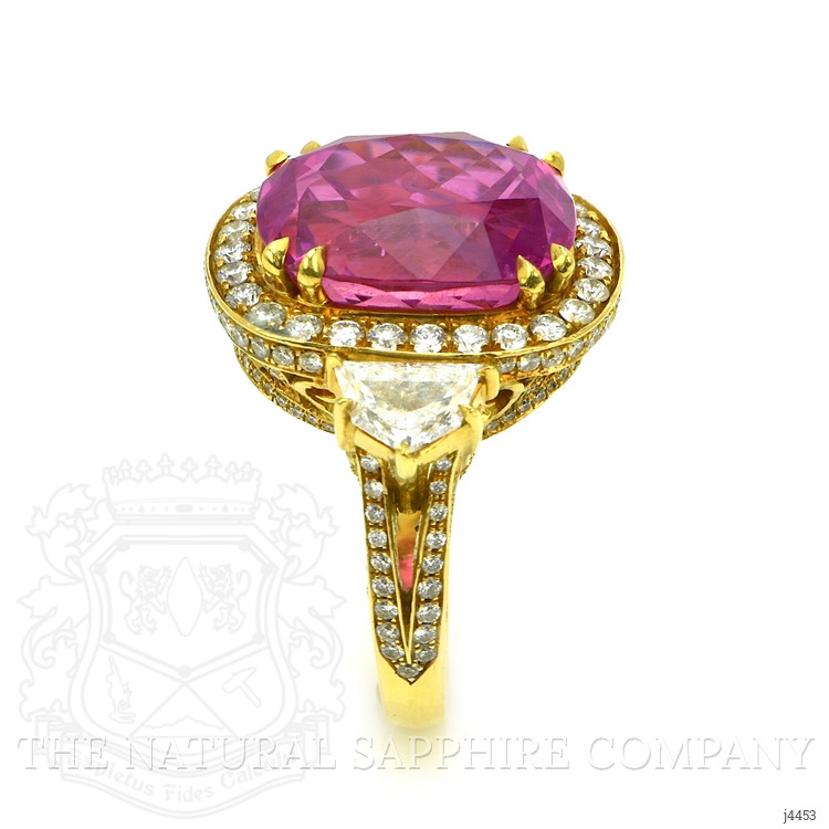 16.89 Ct. Pink Sapphire and Natural Diamond Antique Style Ring, 18K Yellow Gold