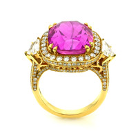 16.89 Ct. Pink Sapphire and Natural Diamond Antique Style Ring, 18K Yellow Gold Image
