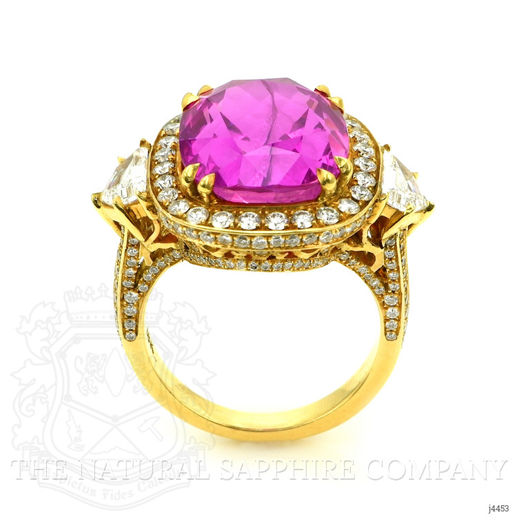 16.89 Ct. Pink Sapphire and Natural Diamond Antique Style Ring, 18K Yellow Gold