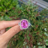 16.89 Ct. Pink Sapphire and Natural Diamond Antique Style Ring, 18K Yellow Gold Life Style