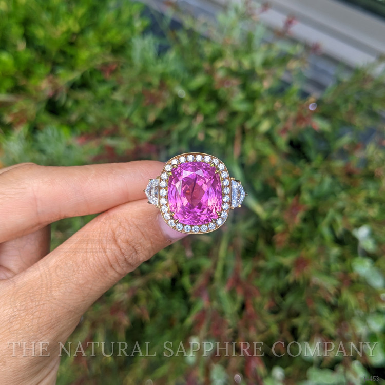 16.89 Ct. Pink Sapphire and Natural Diamond Antique Style Ring, 18K Yellow Gold