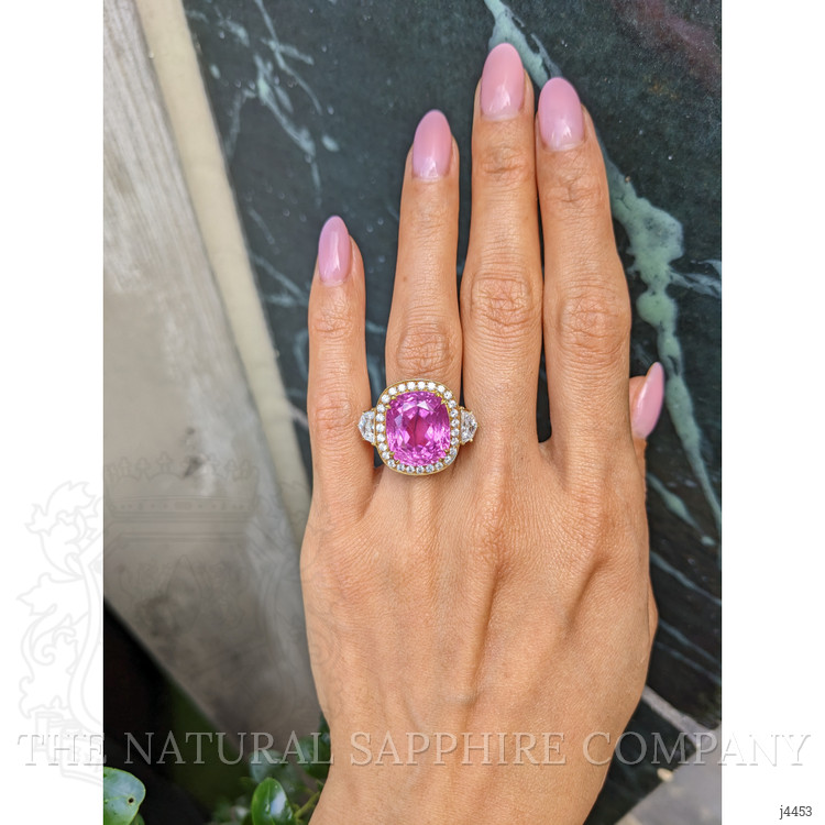 16.89 Ct. Pink Sapphire and Natural Diamond Antique Style Ring, 18K Yellow Gold